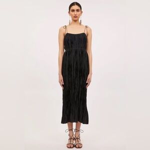 Ulla Johnson Orla‎ Tie Strap Crinkle Satin Midi Dress in Noir NwT 12